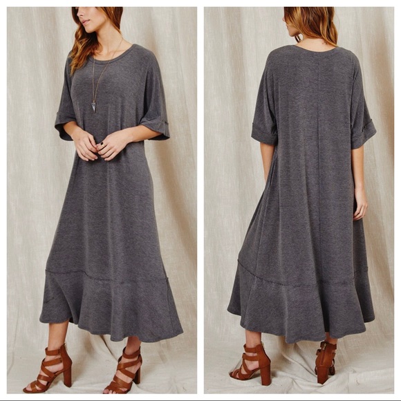 Charcoal grey fabulous midi dress with pockets - Picture 4 of 4